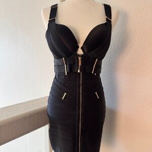 Honey Birdette Black and Gold Bandage Top and Skirt